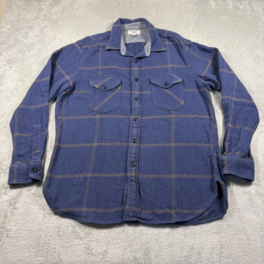 Wallace & Barnes Flannel Shirt Mens‎ Large Blue Plaid Heavy Weight Button Down